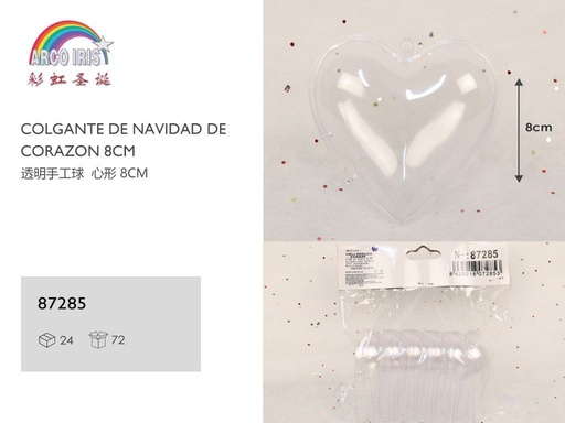 [87285] Colgante de navidad corazón 8cm transparente