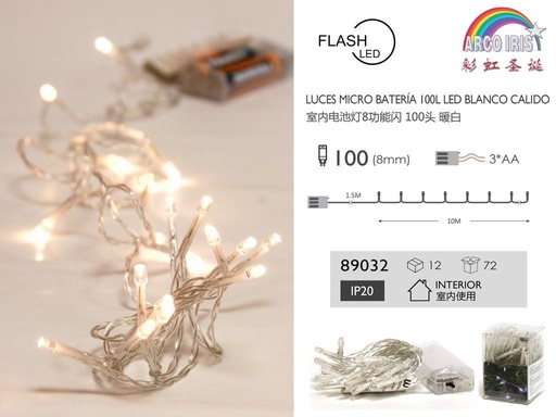 [89032] Luces micro 100L LED de batería blanco cálido interior 10m para Navidad