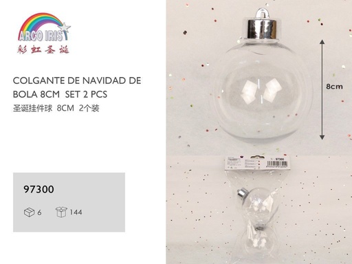 [97300] Colgante de bola de navidad 8cm set 2pcs para decoración navideña