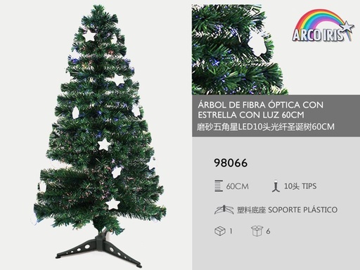 [98066] Árbol de fibra óptica con estrella y luz 60cm para Navidad