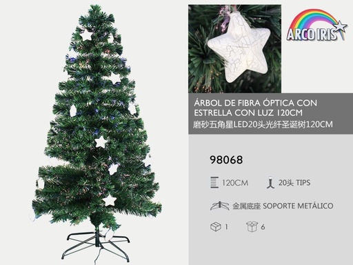 [98068] Árbol de fibra óptica con estrella y luz 120cm para Navidad