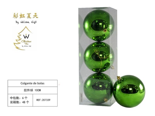 [207339] Colgante de bolas de Navidad 10cm verde brillante set 3pcs