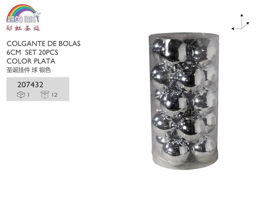 [207432] Colgante de bolas plateadas 6cm set 20pcs para decoración navideña