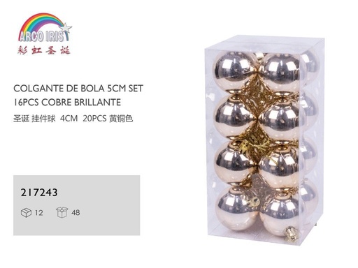 [217243] Colgante de bolas 5cm set 16pcs cobre brillante para árbol de Navidad