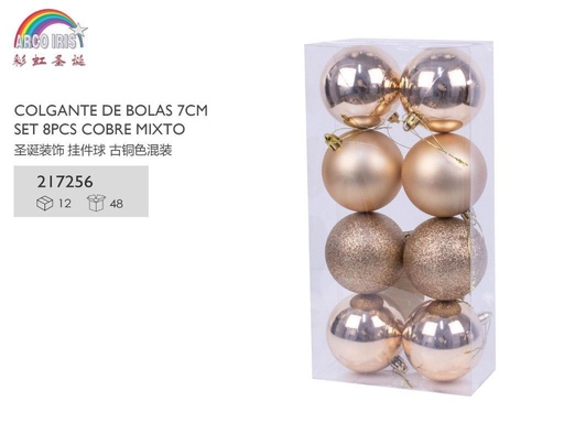 [217256] Colgante de bolas de cobre 7cm set 8pcs para decoración navideña