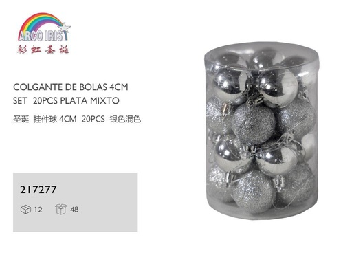 [217277] Colgante de bolas 4cm set 20pcs plata mixto para decoración navideña