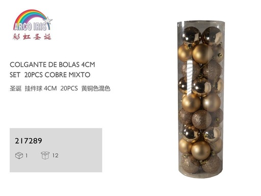 [217289] Colgante de bolas navideñas 4cm set 20pcs cobre mixto para decoración del árbol