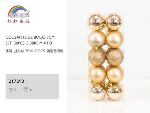 [217293] Colgante de bolas 7cm set 20pcs cobre mixto para decoración navideña