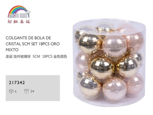 [217342] Colgante de bola de cristal 5cm set 18pcs oro mixto para Navidad