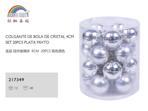 [217349] Colgante de bola de cristal 4cm set de 20pcs plata para decoración navideña