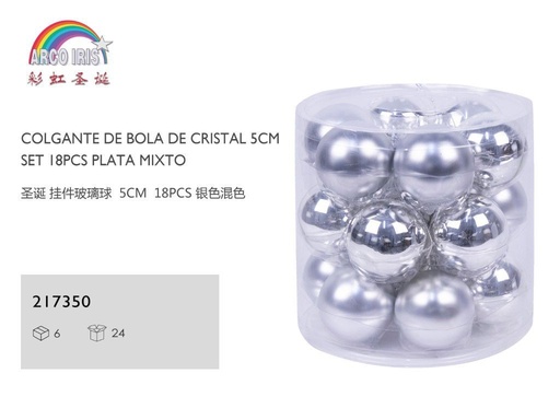 [217350] Colgante de bola de cristal 5cm set 18 piezas plata para Navidad