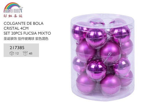 [217385] Colgante de bola de cristal 4cm set 20pcs fucsia mixto para decoración