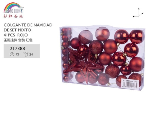 [217388] Set mixto de colgantes de Navidad 41 piezas rojos