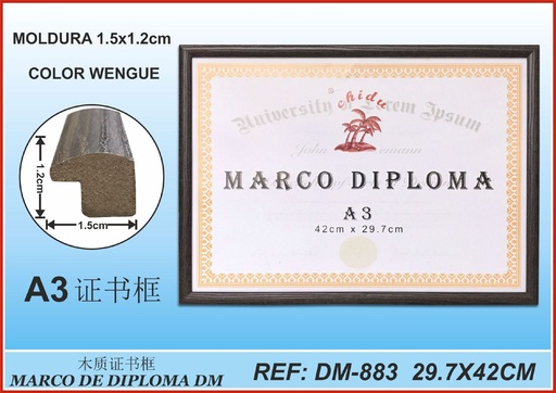 [190637732] Marco diploma A3 wengue DM-883 para certificados y diplomas