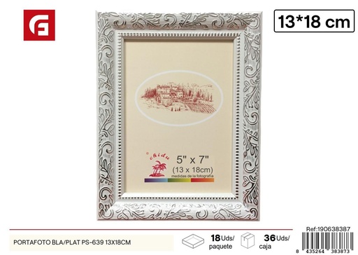 [190638387] Portafoto blanco y plateado PS-639 13x18cm para decoración del hogar