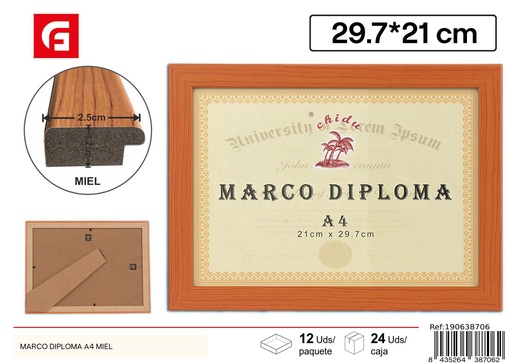 [190638706] Marco diploma A4 miel DM-876