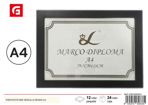 [190160833] Portafoto MDF sencillo negro A4 - Marcos de fotos para diplomas