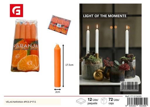 [171315039] Velas naranja 4pcs 2x17.5cm para decoración