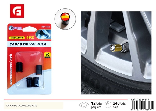 [171316347] Tapon de válvula de aire negro con bandera de España para coches