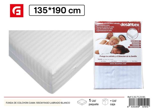 [131712191] Funda de colchón raso labrado blanco cama 135cm