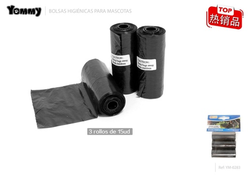 [YM0283] Bolsa de excrementos para mascotas negra 3 x 15 - Accesorios para mascotas