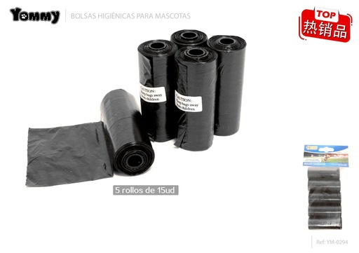 [YM0294] Bolsas de excrementos negras 5x15 para mascotas