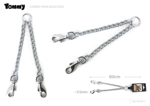 [YM0517] Correra doble de acero inoxidable 3.5mm*60cm - Accesorios para mascotas