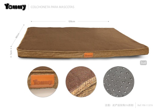 [YM1137A] Colchoneta de espuma cristalina suave 80x120x5 cm marrón - Accesorios para mascotas
