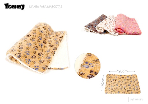 [YM1575] Manta para mascotas 70x120cm de franela con diseño de huellas