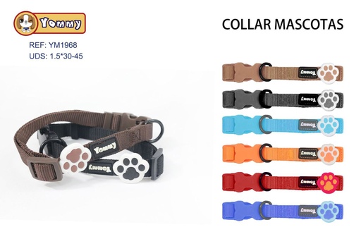 [YM1968] Collar para mascotas con huellas 1.5cm x 30-45cm