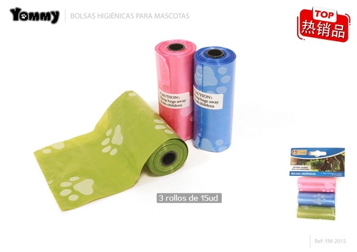 [YM2015] Bolsa de excrementos color sólido 3x15 - Accesorios para mascotas