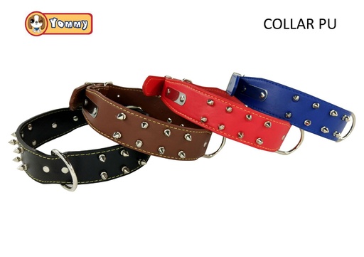 [YM2601] Collar ancho con púas y placa de metal PU 4.2*65cm para mascotas