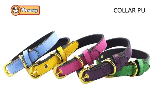 [YM2609] Collar de PU con hebilla dorada 1.9x45cm para mascotas