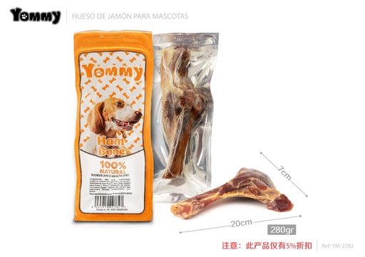 [YM2782] Alimento hueso de jamón con brocheta 20*7 CM 280GR - Golosinas para perros 