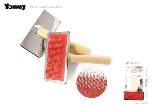 [YM4567] Cepillo de madera de alta densidad 13x11.7cm - Accesorios de cuidado para mascotas