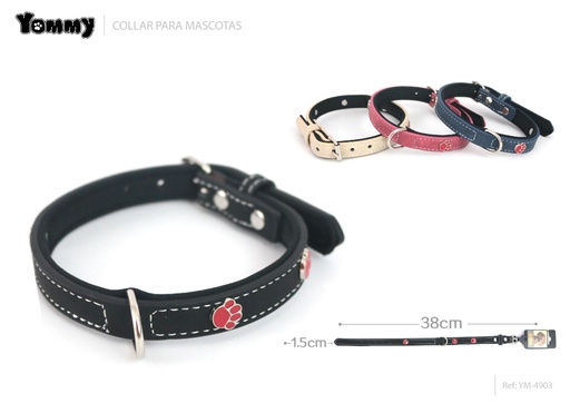 [YM4903] Collar PU con huellas rojas 1.5*38 cm - Collares para mascotas de PU