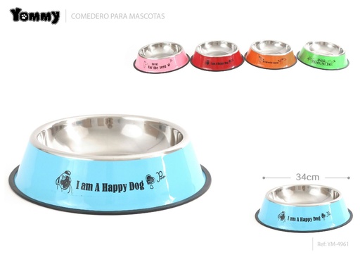 [YM4961] Cuenco de acero inoxidable multicolor 34cm - Accesorios de mascotas