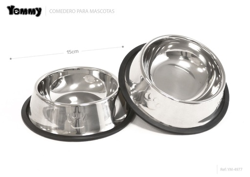 [YM4977] Cuenco de acero inoxidable para perros con huellas 15cm para mascotas