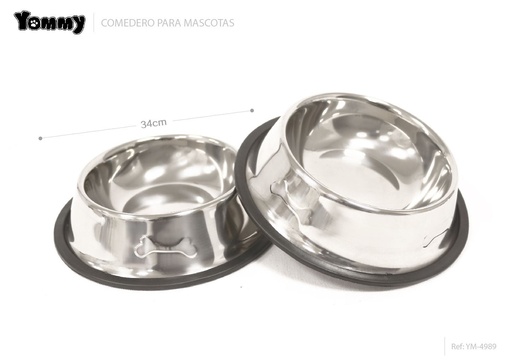 [YM4989] Cuenco para perros de acero inoxidable 34cm con forma de hueso - Accesorios para mascotas