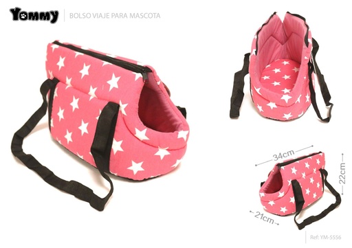 [YM5556] Bolso de viaje para mascotas con diseño de estrellas rosa 34x21x22cm