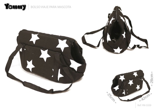 [YM5559] Bolso de viaje para mascotas 42x25x28cm con diseño de estrellas negras