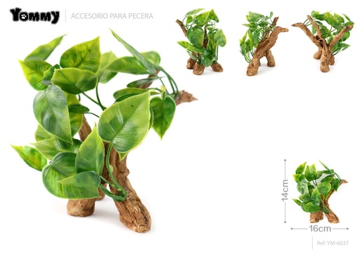 [YM6037] Planta acuática de plástico 16x10.5x14cm - Decoración para acuarios