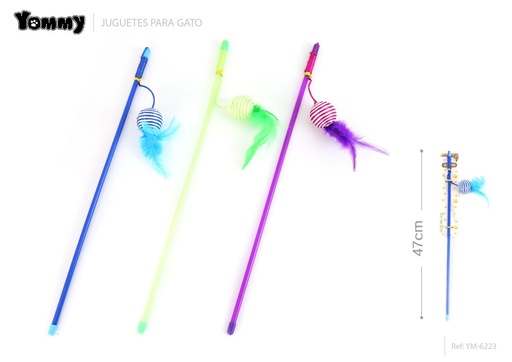 [YM6223] Juguete para gato caña de pescar 47cm para entretenimiento felino