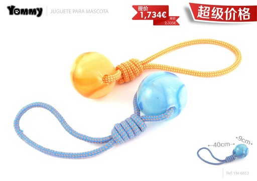 [YM6653] Juguete de goma TPR bicolor luminiscente con cuerda 9x40 cm - Juguetes para mascotas