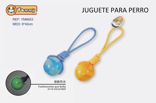 [YM6653] Juguete para perros bola luminosa con cuerda 9x40cm