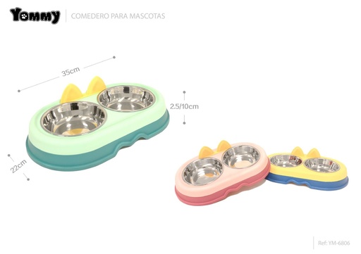 [YM6806] Comedero para mascotas de dos tazones 35x22x2.5/10 cm - Accesorios para mascotas