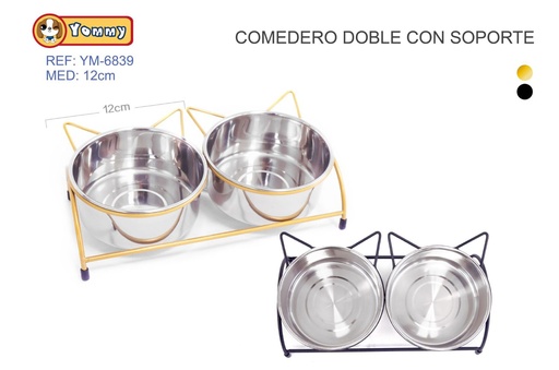 [YM6839] Comedero doble de acero con soporte 12cm