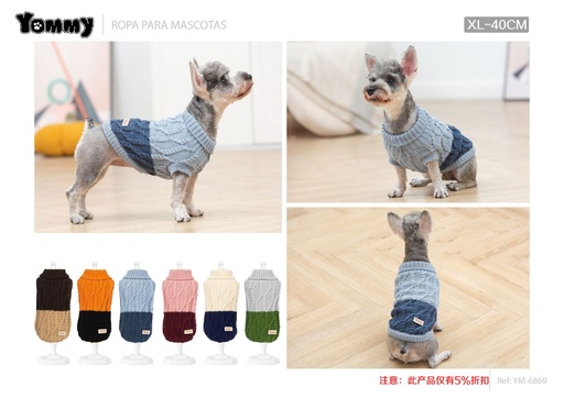 [YM6869] Jersey para mascotas tejido trenzado de lujo bicolor XL 40 cm - Ropa para mascotas