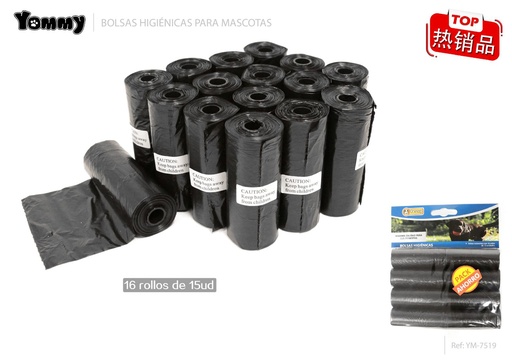 [YM7519] Bolsitas higiénicas negras para mascotas 16x15 - Accesorios para mascotas