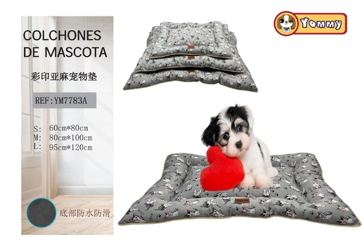 [YM7783C] Colchoneta de Perro de Lino Impreso 3 piezas Gris - Accesorios para Mascotas